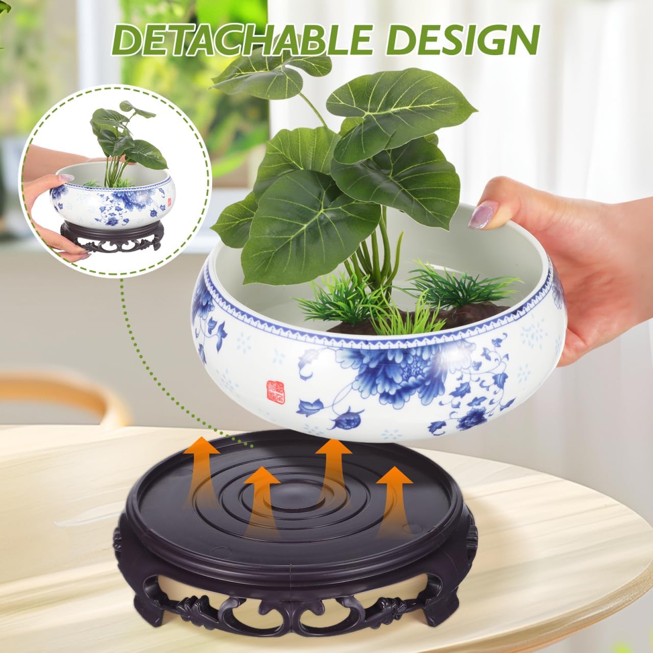 DOITOOL Ceramic Hydroponic Flower Pot with Water Storage Base Small Indoor Planter for Daffodil Lotus Succulent Plants 7.08X6.29X4.13 Inch