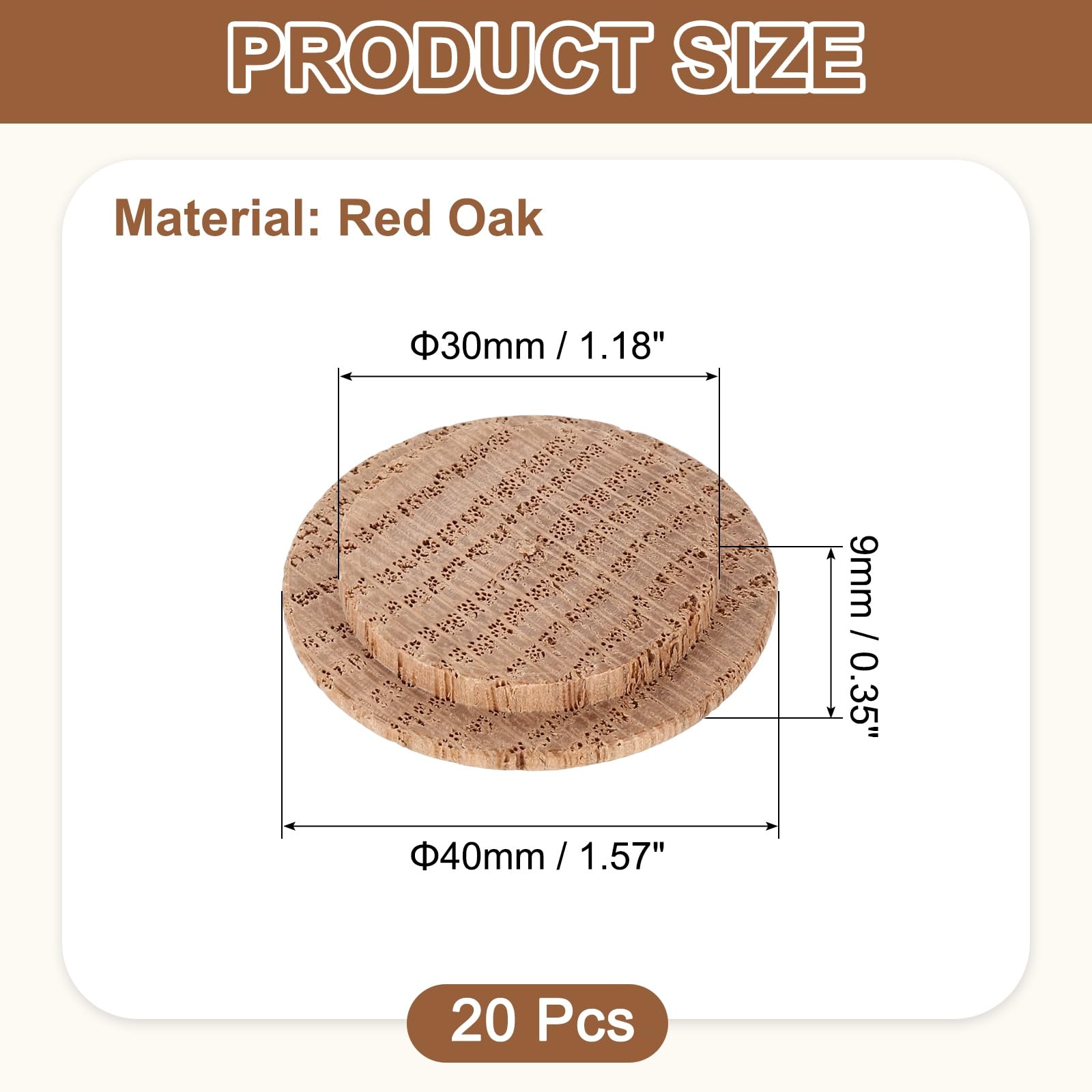 uxcell 20Pcs Wood Button Plugs, 30mm / 1.18