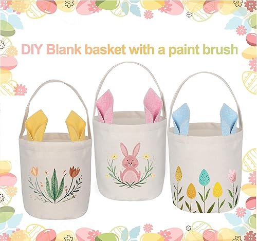 Miniatura 5 de Aovaely Paquete de 3 cestas de Pascua para niños, cestas de huevos de Pascua con calcomanías, bolsas de yute de conejo, cestas de relleno de huevos