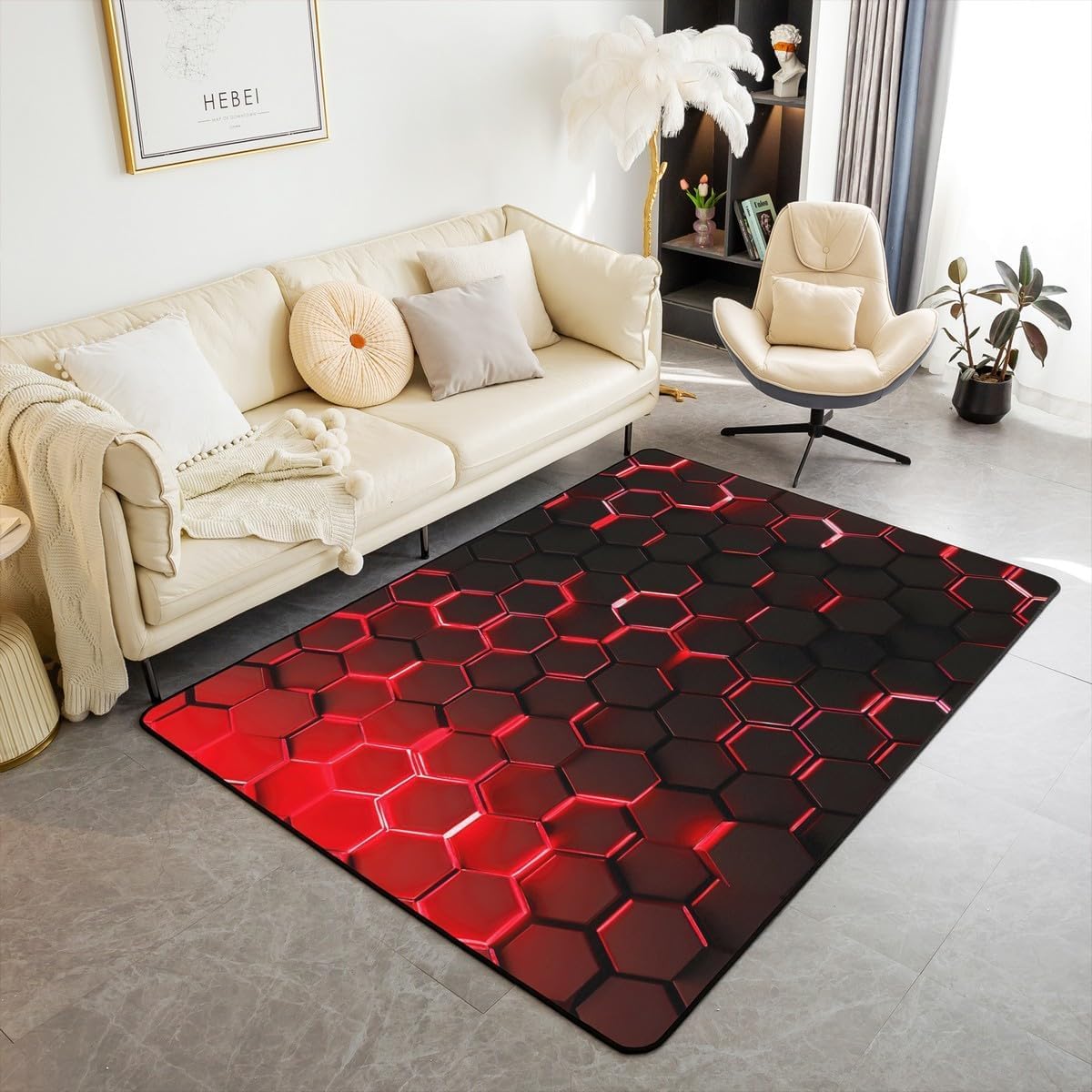 Tapis flanelle doux toucher abstrait géométrique salon chambre 90x150