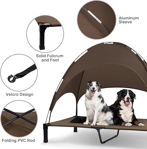Miniatura 4 de Heeyoo Cama elevada para perros con toldo, cuna portátil para perros con tienda de campaña de sombra extraíble, cuna elevada para mascotas al aire