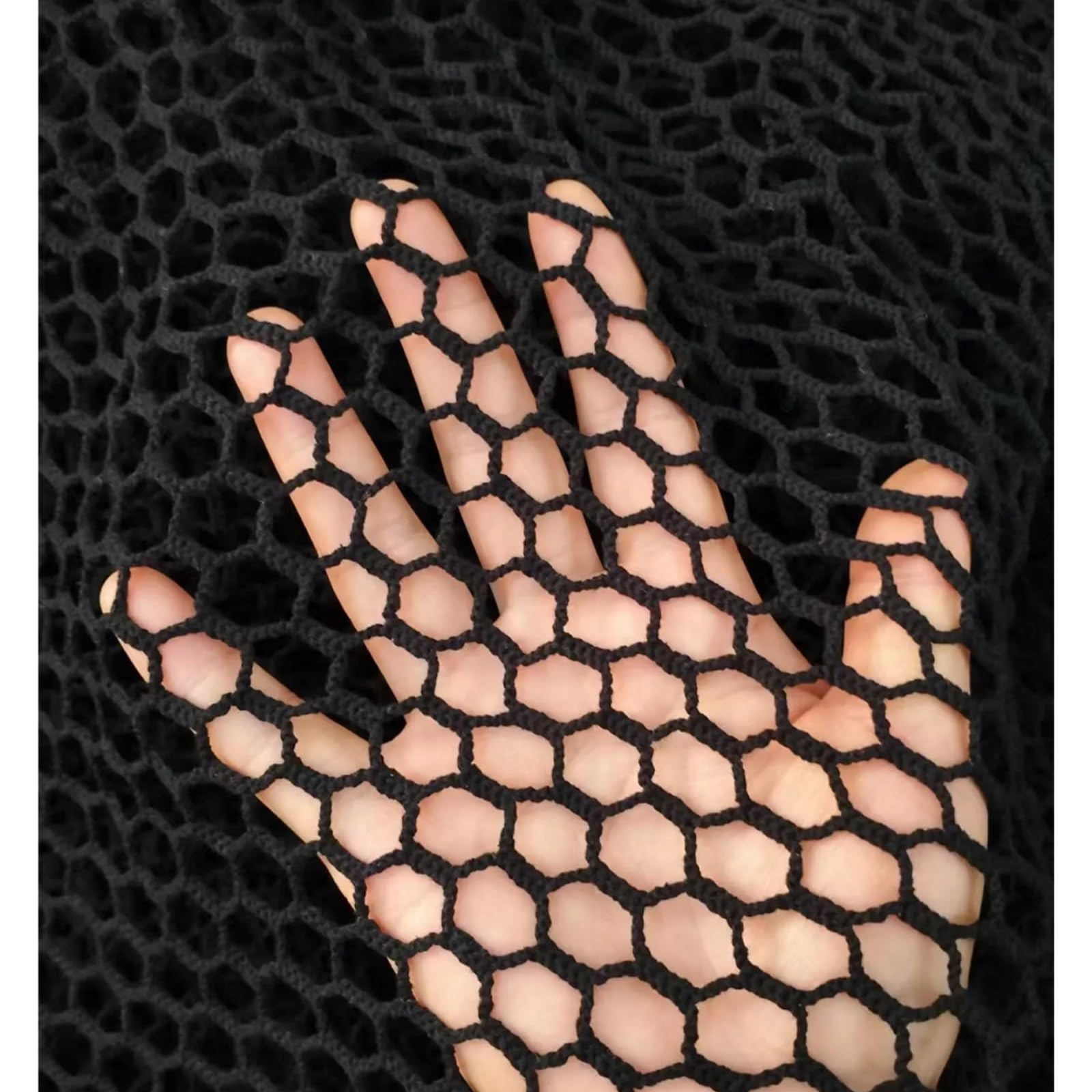 Tejido de malla elástica, Tela de malla elástica punto con rejilla panal, color negro, beige, 90x200cm(Black)