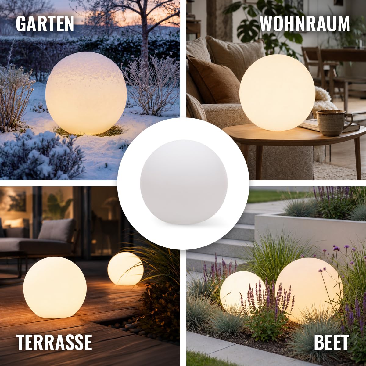 8 seasons design LED Kugelleuchte 40 cm Shining Globe (weiß), E27, Leuchtmittel warmweiß – wetterfest – Kugellampe für außen (Garten, Terrasse, Balkon) und innen – robust & langlebig