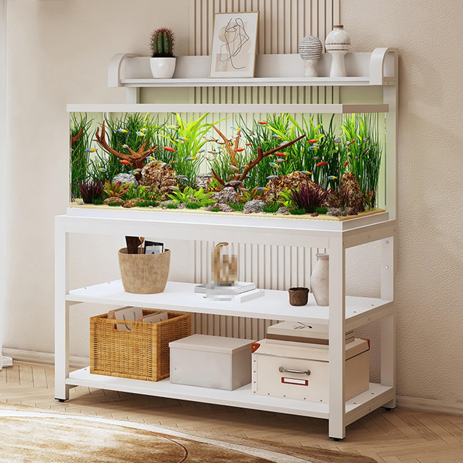Meuble pour aquarium blanc 120x50cm : optimisez votre salon avec élégance