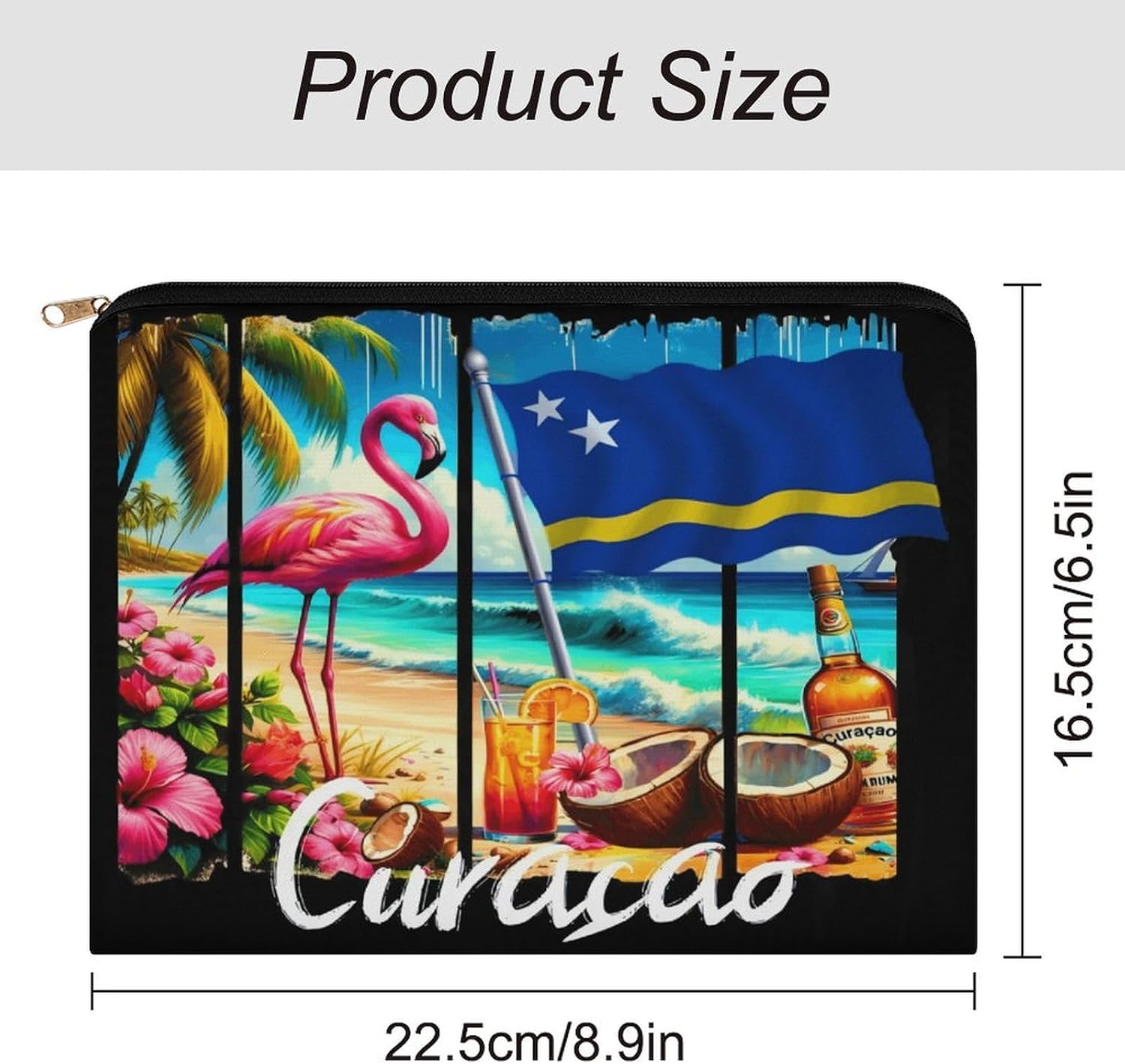 Curacao Flag Tropical Beach Scene Flamingo Makeup Bag, Toiletry Bag, Coin Purse with Zipper, Travel Makeup Pouch, Gifts for Women Nurse image 2