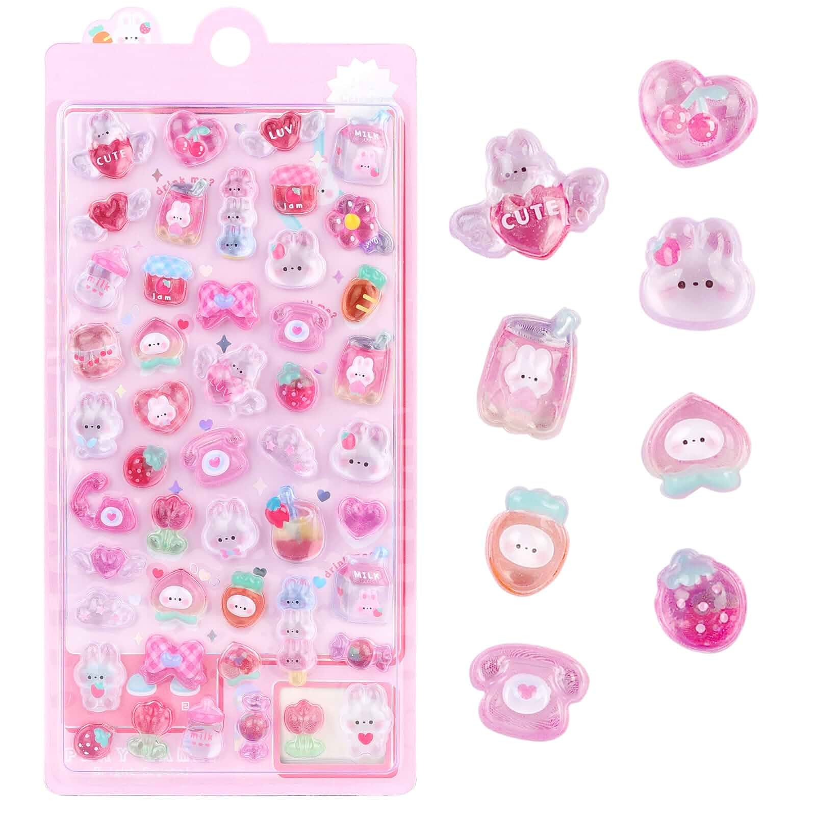 3D Cute Stickers Pink Rabbit Puff Stickers Kawaii Mini Puffy Stickers Cartoon 3D Stickers for Scrapbooks Planner Journals Laptops Phone Case Decoration Phone Stickers