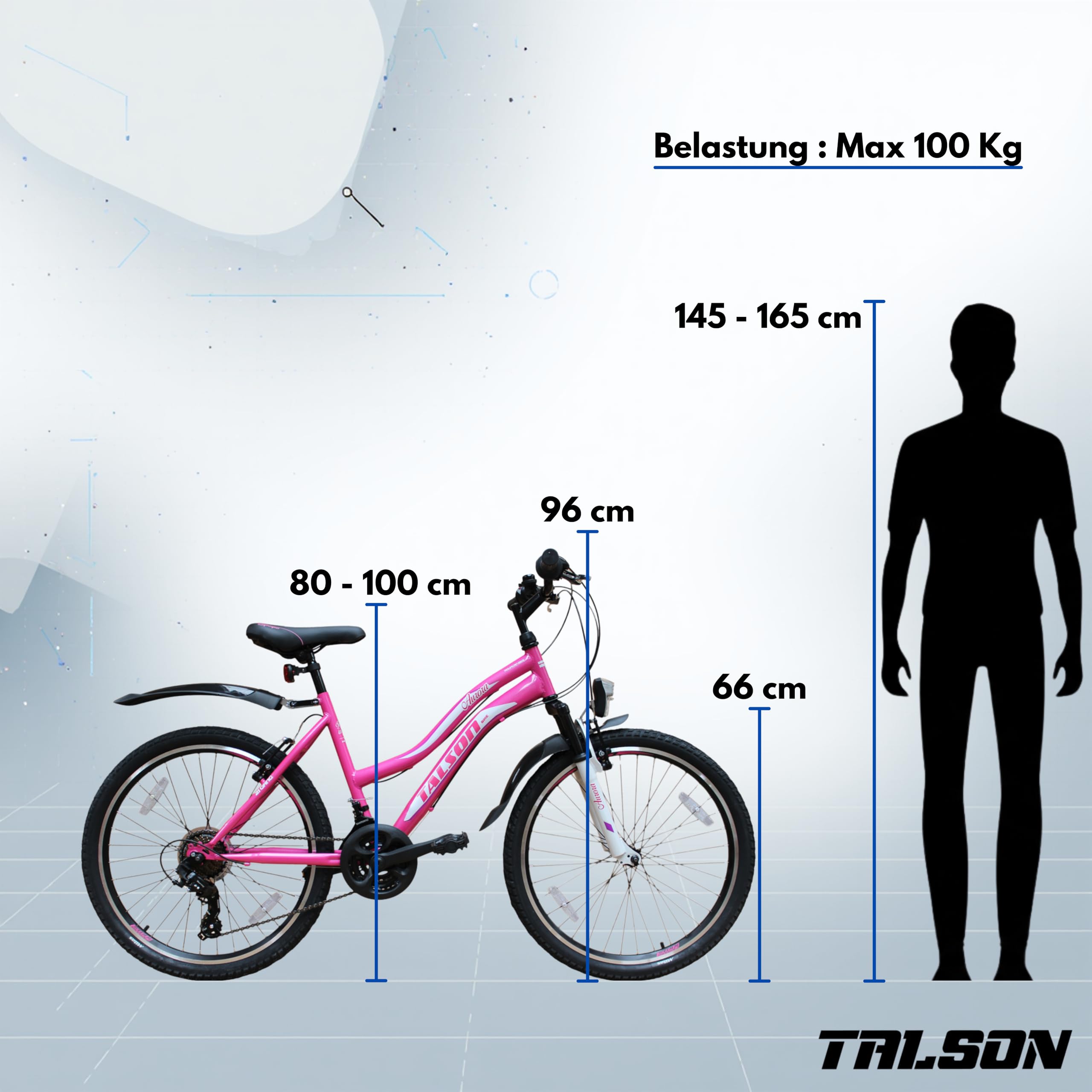 Talson 26 Zoll Mountainbike Mädchen Kinder Fahrrad mit Gabelfederung & Beleuchtung 21-Gang Shimano Rosa