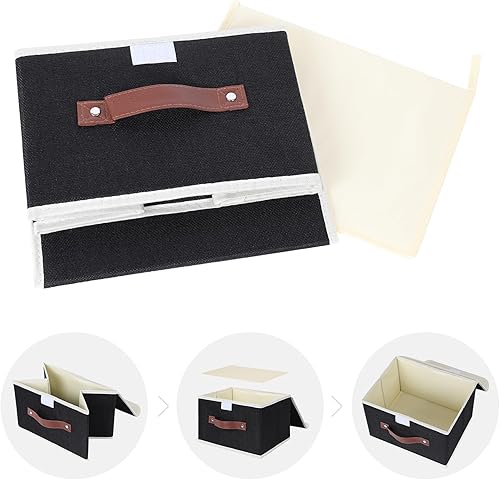 Miniatura 196 de ANMINY 2 contenedores de almacenamiento con tapa, asas de piel sintética, cajas de almacenamiento de plástico PP, decorativas, plegables, de tela
