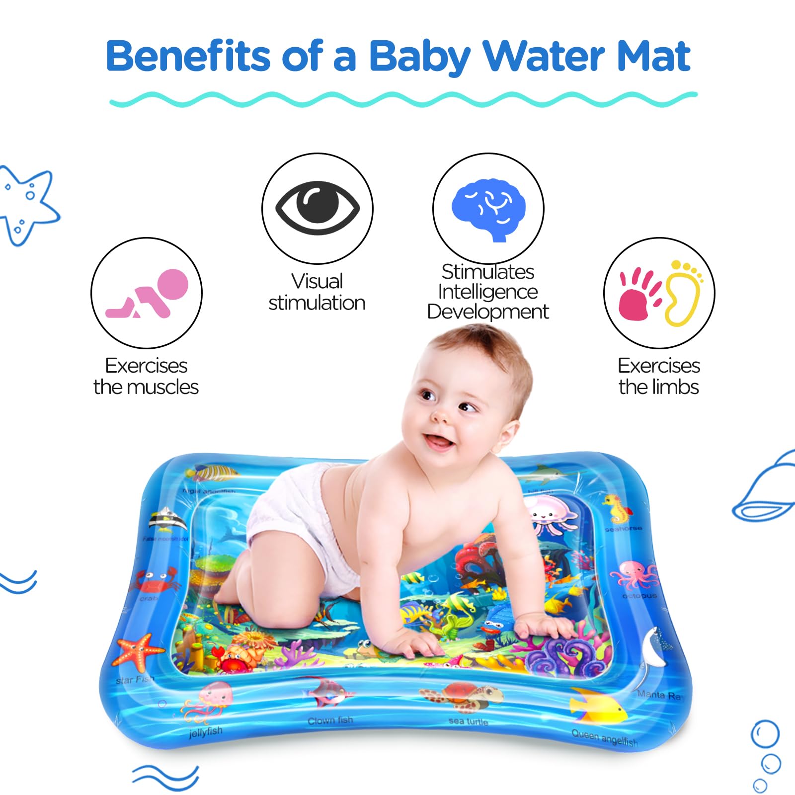 WEARXI Baby Toys, Tummy Time Mat Premium Baby Water Play Mat, Baby Essentials Shower Gifts, Baby Toys for Infants and Toddlers 3 to 24 Months, Encourages Baby’s Growth and Strength, Compact & Portable — view 2