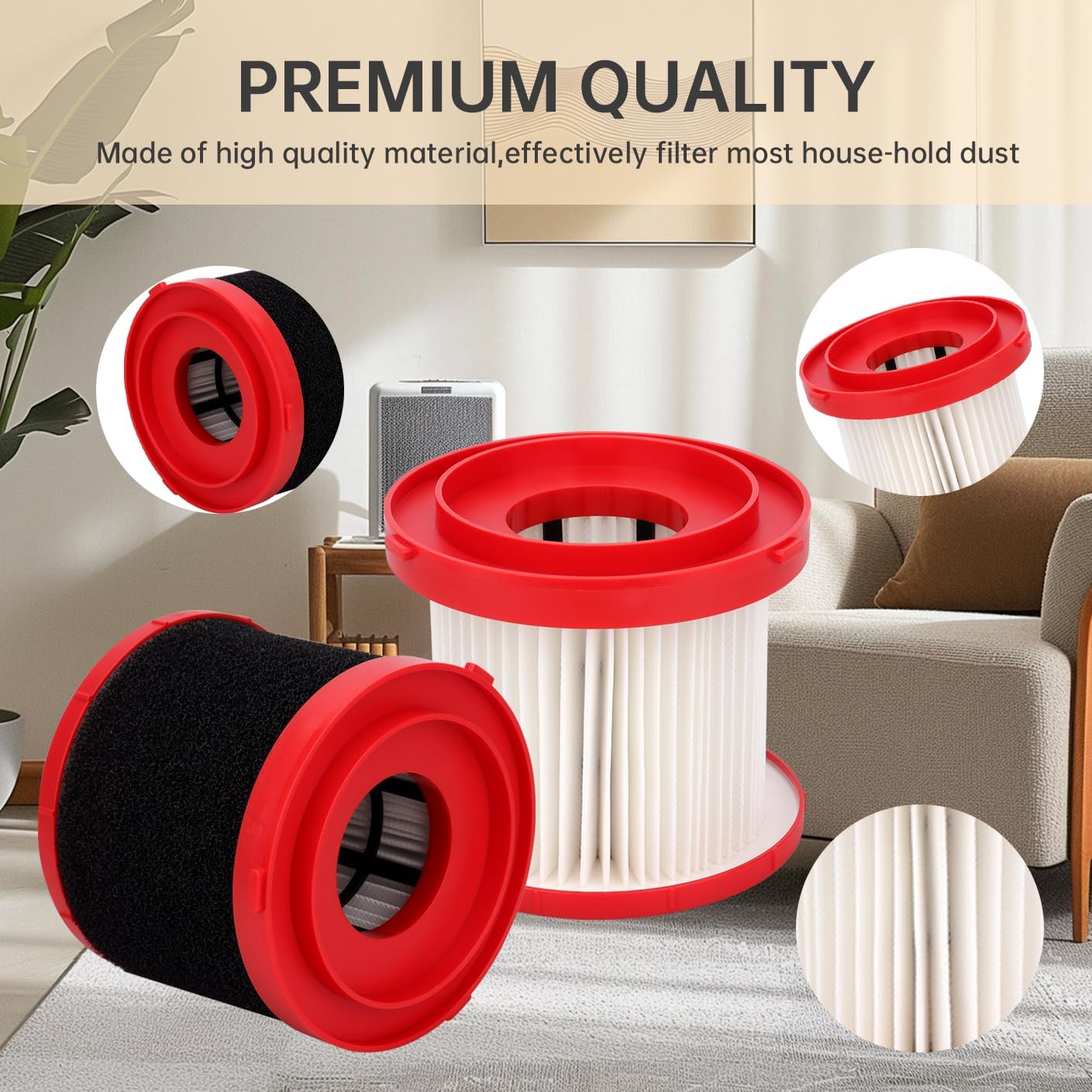 49-90-1900 Replacement Filters Compatible With Milwaukee Vacuum M18 Cordless Wet Dry Vacuum 0780-20 0880-20 & M12 0960-20 - 4 HEPA Filter + 8 Foam Sleeve Filter (Not for 0882-20)