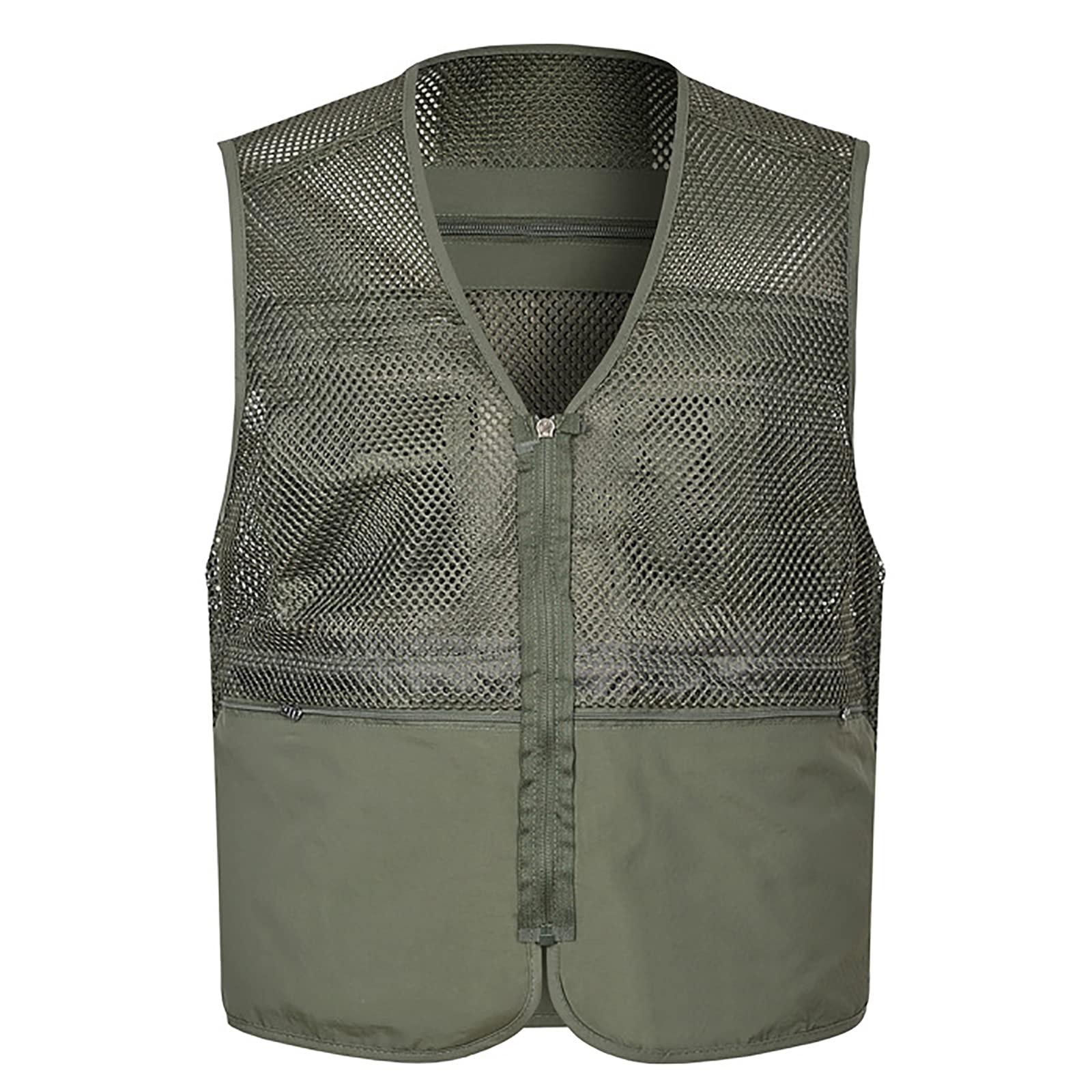 Męska letnia kamizelka wędkarska, oddychająca, bez rękawów, z wieloma kieszeniami, na polowanie, wędrówki (rozmiar: 5XL, kolor: zielony)