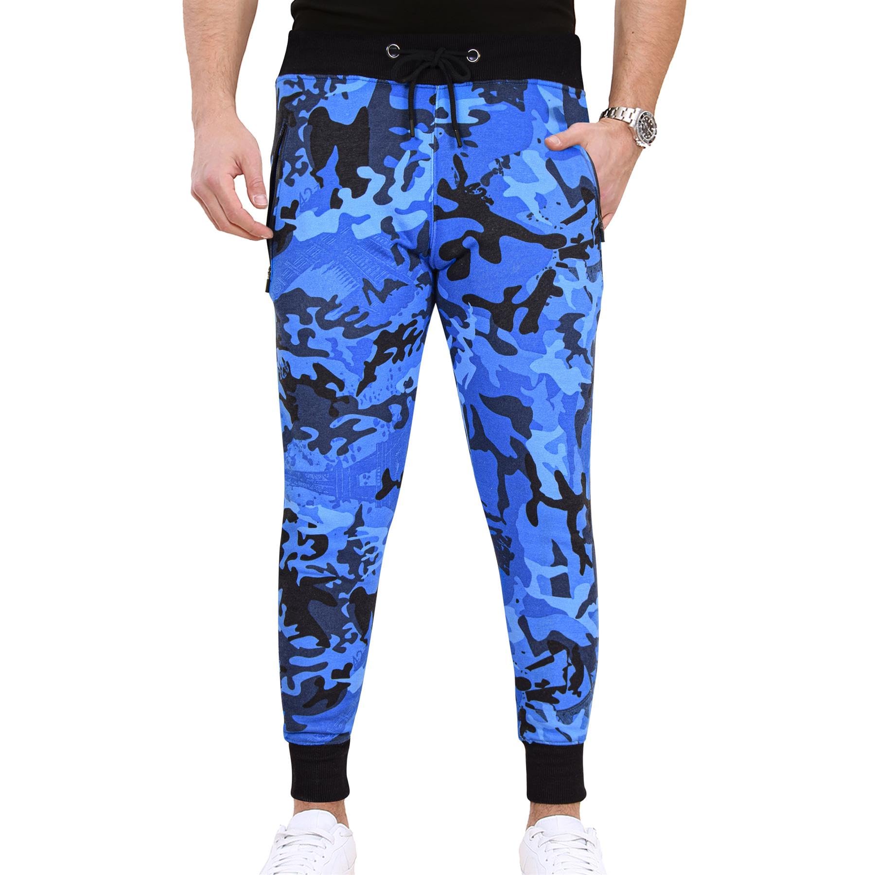 A2z Men's Camo Blue Fleece Jogging Bottoms Joggers 2 Tone Exercise - Fleece Trouser M01 4XL