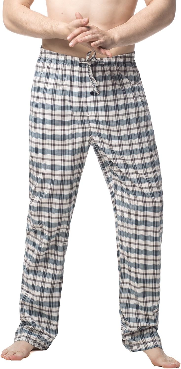 LAPASA Men's Pyjama Bottoms 100% Cotton Checked Flannel & 100% Woven Cotton Plaid Pants Loungewear Nightwear Trousers M38, M39