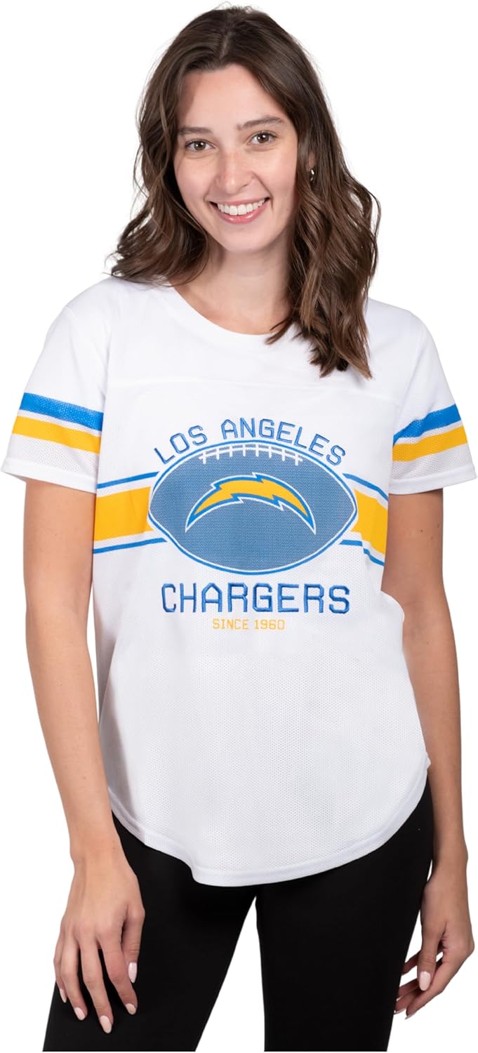 Ultra Game Women's NFL Official Soft Mesh Varsity Stripe T-Shirt