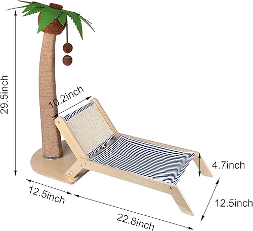 Vista 3 de Cat Scratch Post with Lounge 2 in 1, 29.5 Inch Tall Palm Tree Cat Scratching Post for Indoor Cats, Sisal Rope Scratching Posts with Beach Chair for
