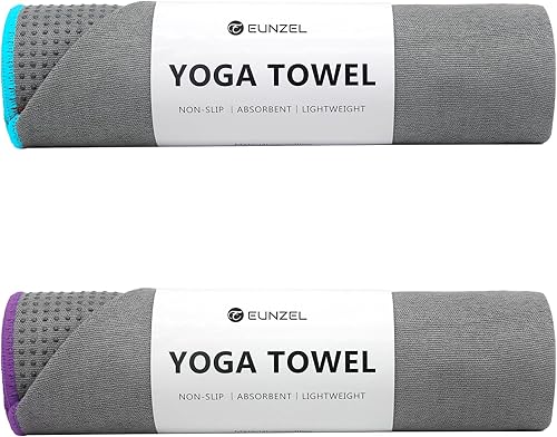 Miniatura 11 de Eunzel Paquete de 2 toallas de yoga caliente con punto de agarre, toalla de tapete de yoga antideslizante absorbente de sudor para yoga caliente,
