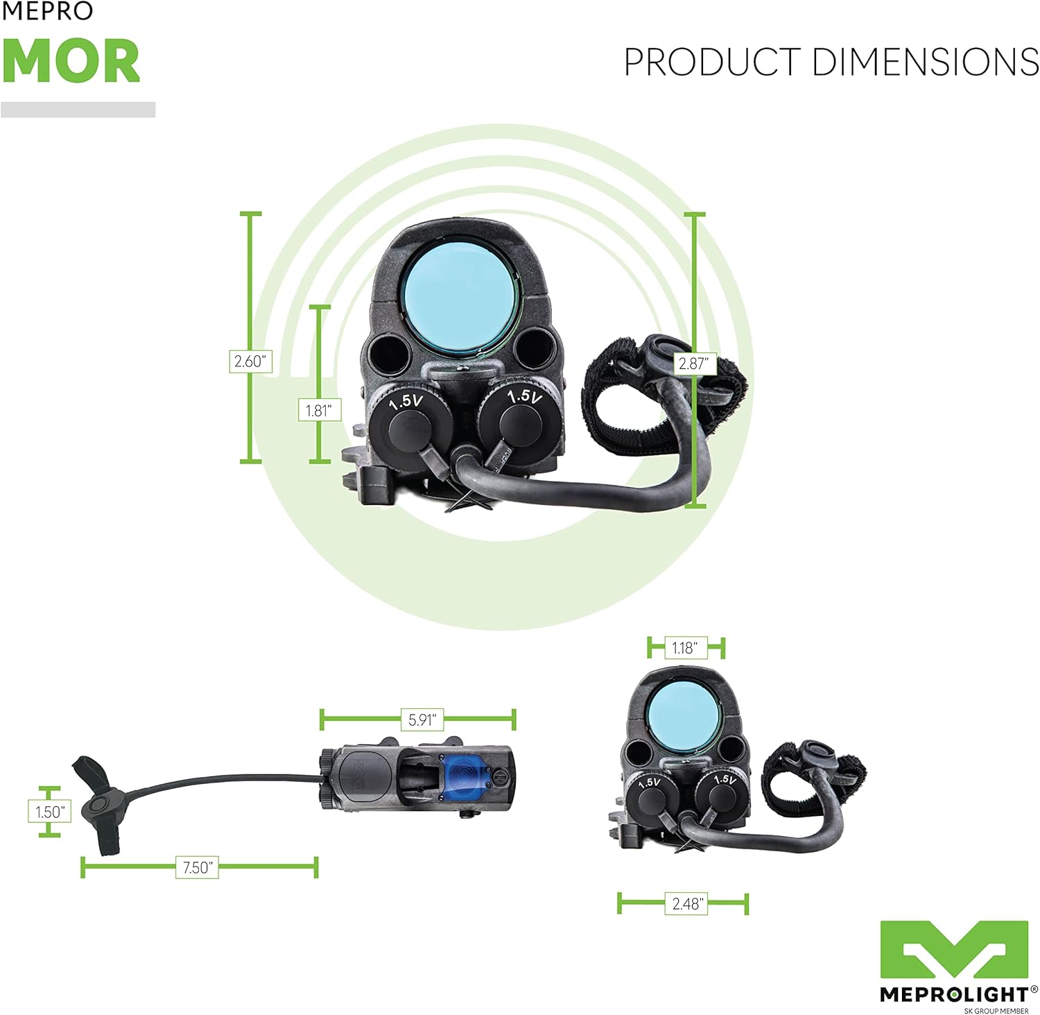 MEPROLIGHT MEPRO MOR Multi-Purpose Reflex Electro Optic Red Dot with active and passive illumination, 4.3 MOA DOT, IR pointer and red visible pointer.