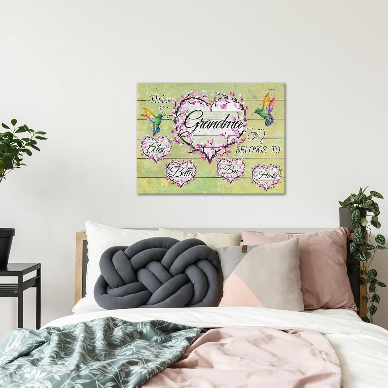 iLOOKLiKE Personalized Grandma Gifts Ideas Flower Heart Sign with Name Wall Art Unique Birthday Presents Custom Best Hummingbirds Canvas Prints Poster Framed Home Decor from Grandkids