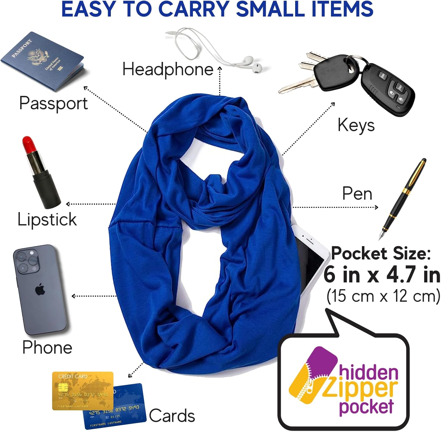 elzama Infinity Loop Solid Color Scarf With Hidden Zipper Pocket For Women - Lightweight Travel Neck Wrap - Image 4