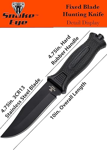 Miniatura 2 de Snake Eye Tactical Mango de goma de cuchillo de caza de hoja fija de 7 pulgadas de longitud,
