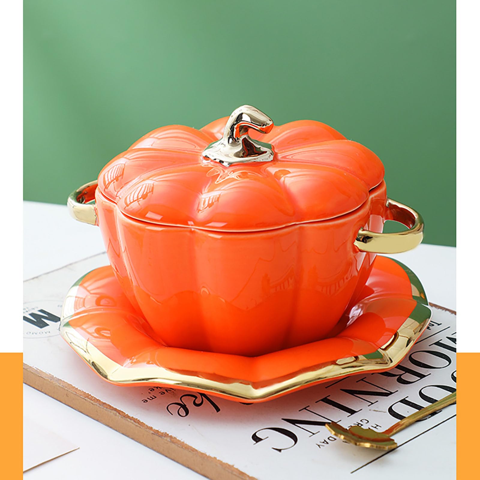 Graziosa pentola per zucca in ceramica, ciotola di Halloween – Pentola per zucca in ceramica con coperchio | creativi per stoviglie decorativi, con doppio manico, per la casa il giorno del