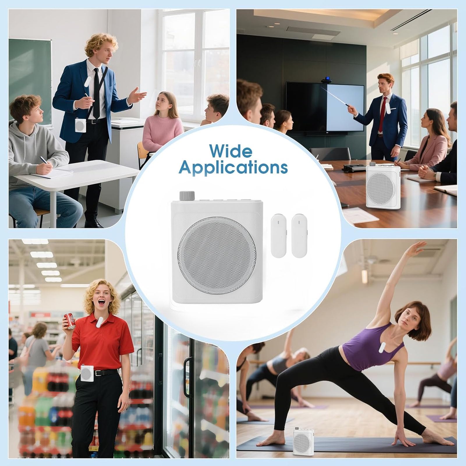 Amplificatore Vocale Wireless, Altoparlante da 76 Mm con Cancellazione del Rumore con 2 Microfoni Lavalier Magnetici, Bluetooth 5.4, Batteria da 25 Ore, per Conferenze, (Bianco)