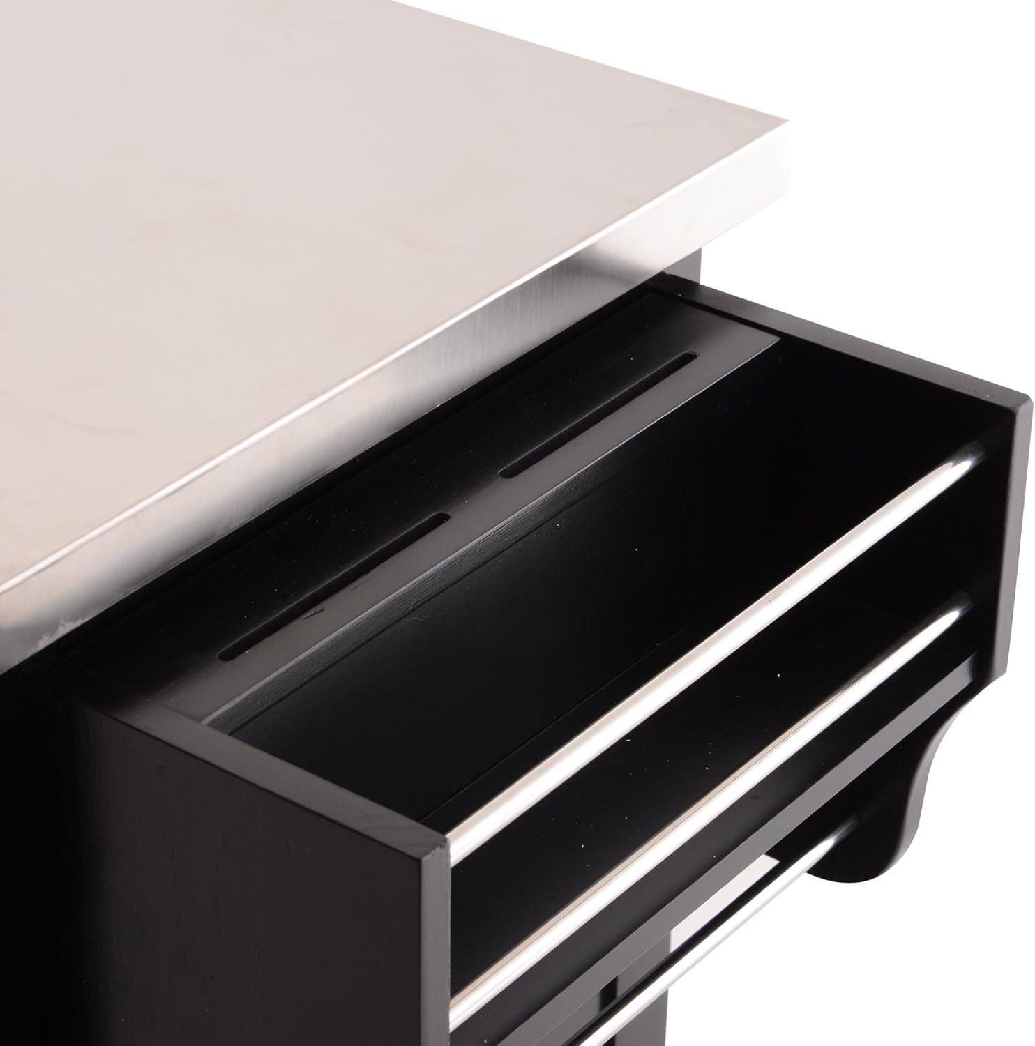 HOMCOM Wood Stainless Steel Multi- Storage Rolling Kitchen Island Utility Cart with Wheels - Black - Kitchen Islands & Carts