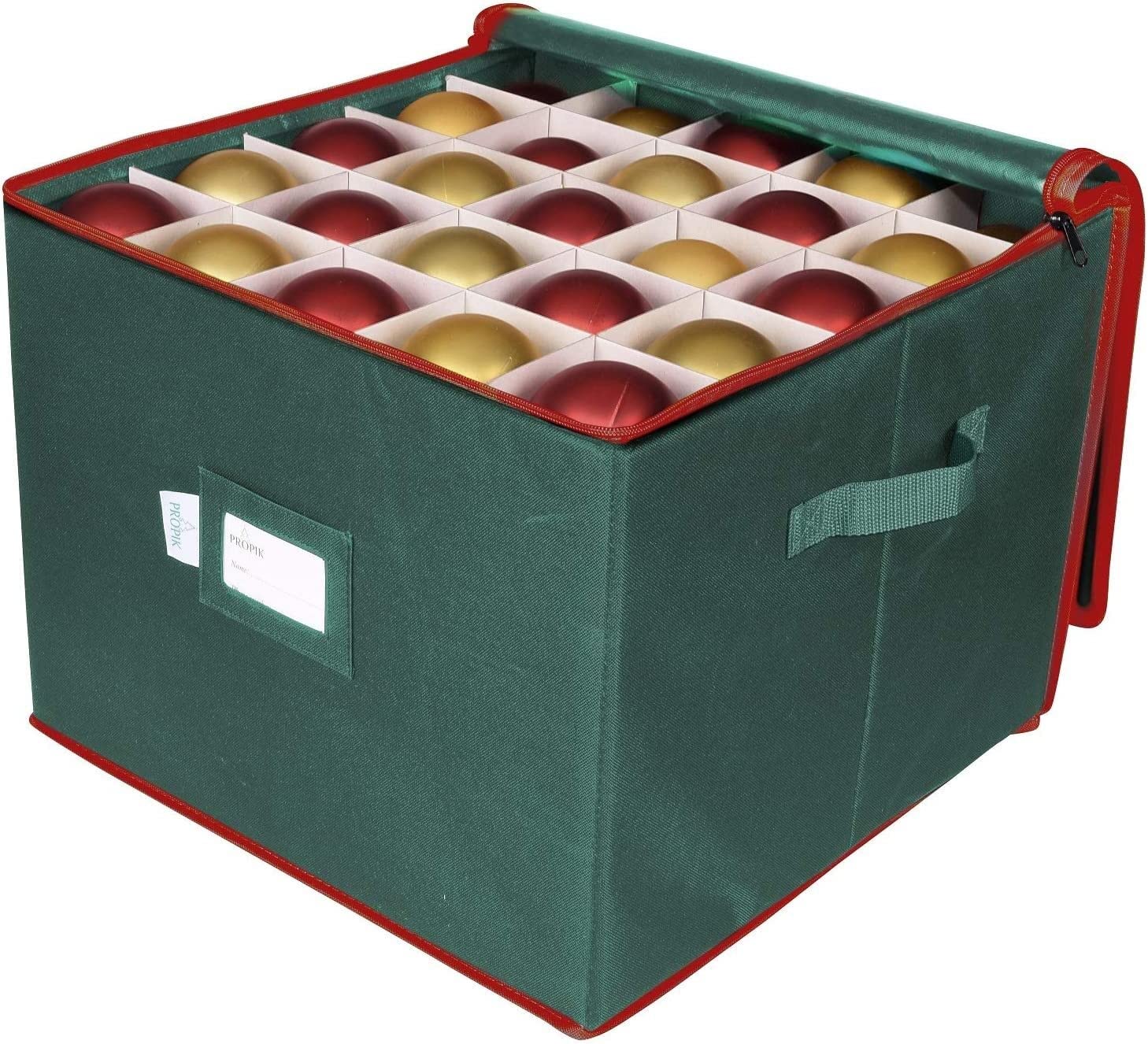 Zusammenklappbarer Aufbewahrungswürfel aus Stoff, Organizer-Behälter mit Deckel, faltbare Aufbewahrungsbox for Weihnachtskugeln, for bis zu 75 Christbaumkugeln, Weihnachtsschmuck, 1 Stück(Green)
