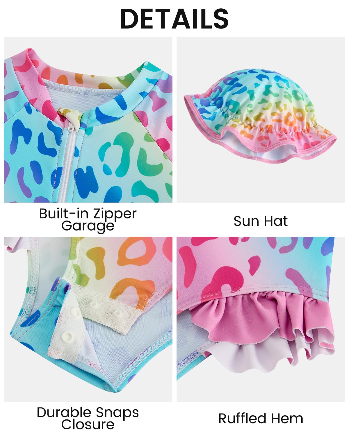 WYTbaby Uv Kleidung Baby Mädchen Langarm Einteiler Badeanzug Baby mit Hut, Kleinkinder Uv Badebekleidung Mädchen für 3 Monaten - 3 Jahren - 2