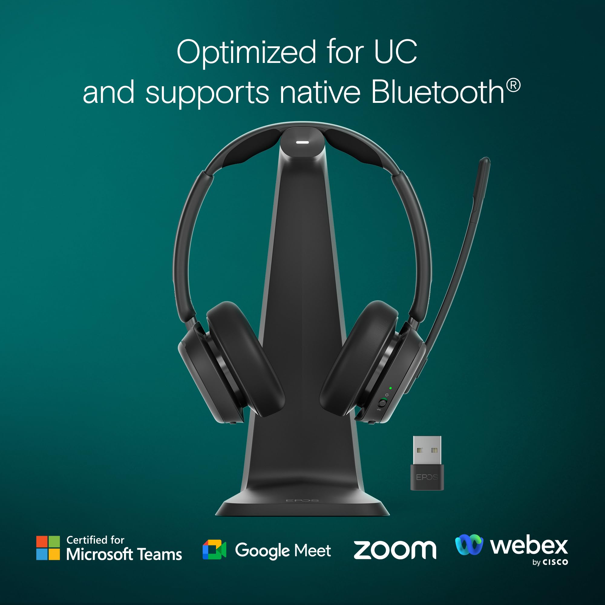 EPOS Impact 1000 MS UC ANC – Casque Bluetooth sans Fil avec Station de Charge et Adaptateur USB-C + USB-A pour PC et Mac | Microphone IA avec Réduction de Bruit et Certification Microsoft Teams