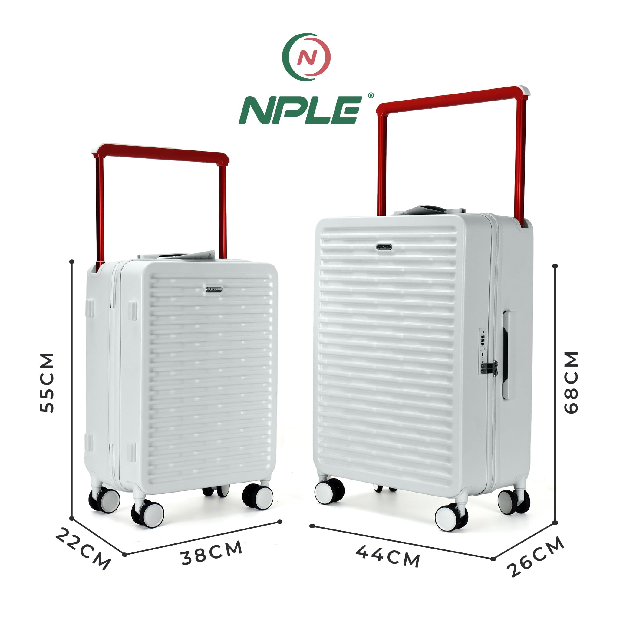 Set Valigie Trolley in 100% Policarbonato Rigido, Bagagli Ultraleggeri con Manico in Alluminio, 4 Ruote Doppie Silenziose 360°, Zip Professionale e Chiusura TSA