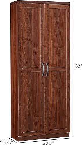 Miniatura 3 de HOMCOM Despensa de cocina de 2 puertas de 63 pulgadas, armario de almacenamiento independiente con estantería de 5 niveles y 2 estantes ajustables