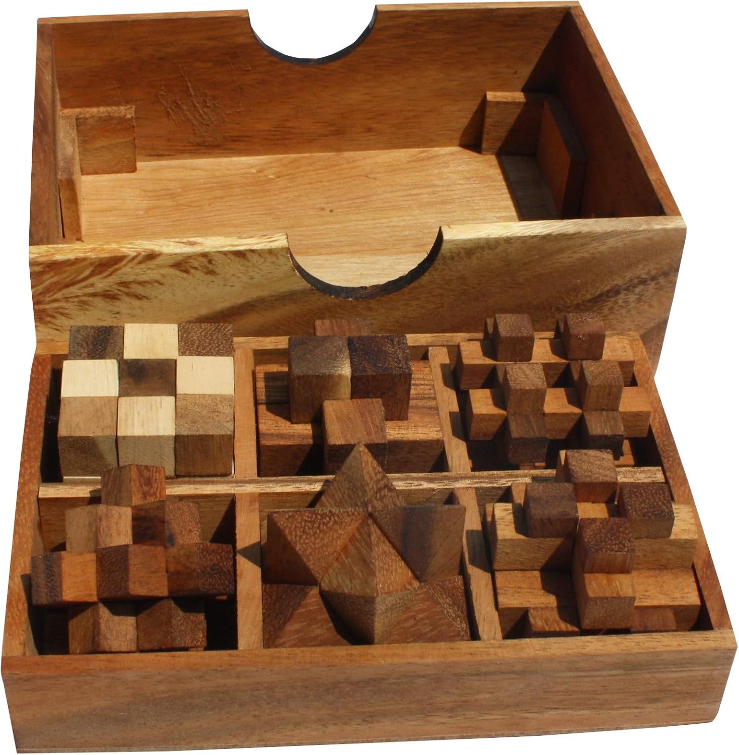 Full Funk RaanPahMuang Hand Made Box Set of Six Different Wooden Logical Block Puzzles