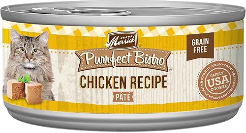 Merrick Purrfect - alimento húmedo para gatos sin granos, receta de paté de pollo - (24) 3 oz, Latas