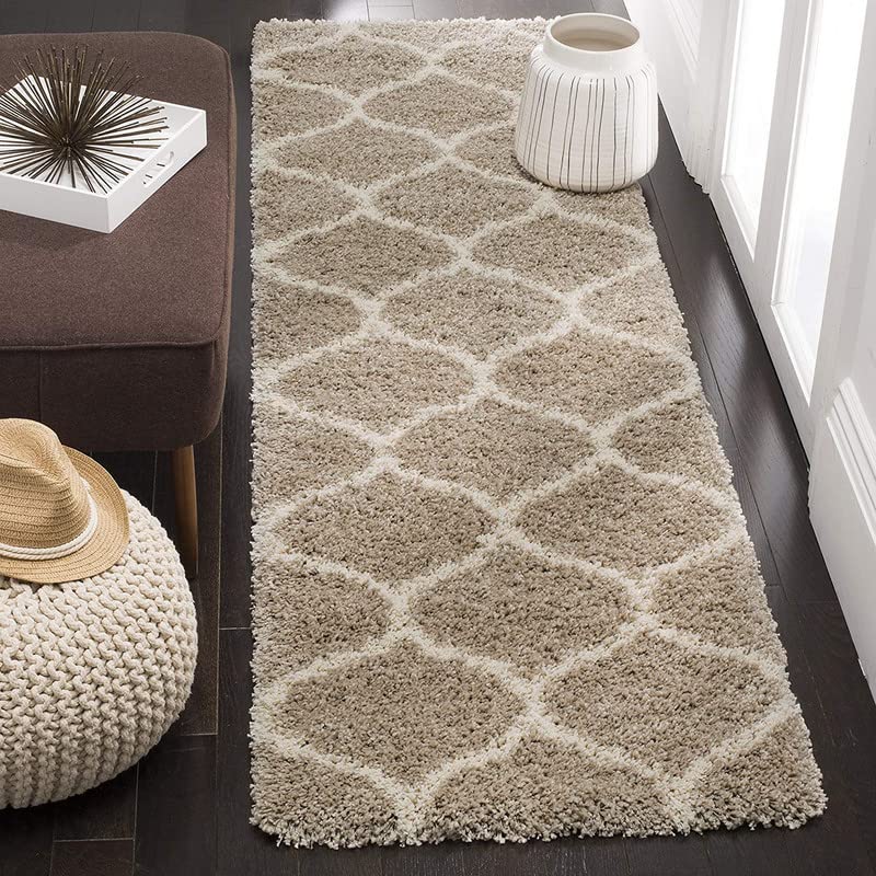 Image of A R Creations Rectangular Cotton Rug 1.5 Inch High Pile Soft Floor Mat Modern Handwoven Carpet for Living Room Bedroom & Home Decoration Size 1.5X4 Feet Beige mandir