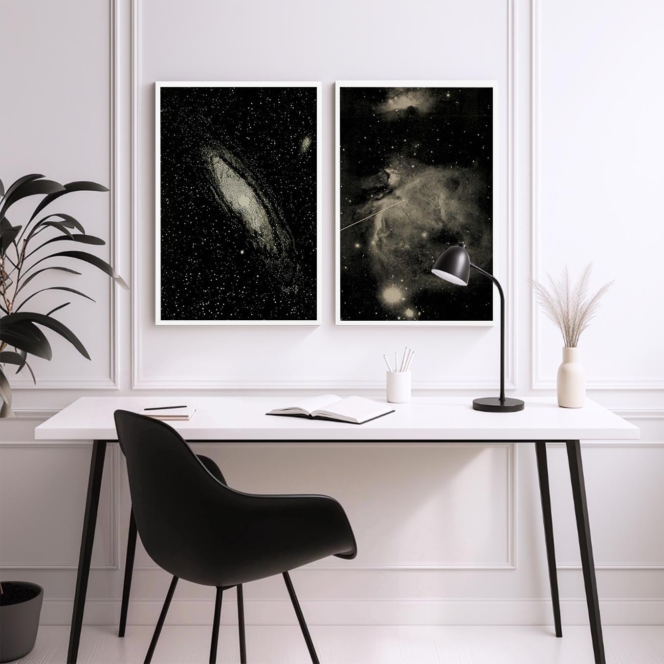 SoulAbiti Andromeda Galaxy & Orion Nebula Celestial Framed Wall Art Print Set of 2 12x18 inch White Frame Plexi-Glass DarkGloomy Art Prints Home Living Room Bedroom Office Décor 1