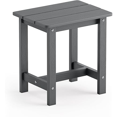 LUE BONA Outdoor Side Table, HDPS Small Outdoor Adirondack Side Tables, Outside End Table for Patio, Porch, Deck, Pool, Weather Resistant/Easy Maintenance, Dark Gray