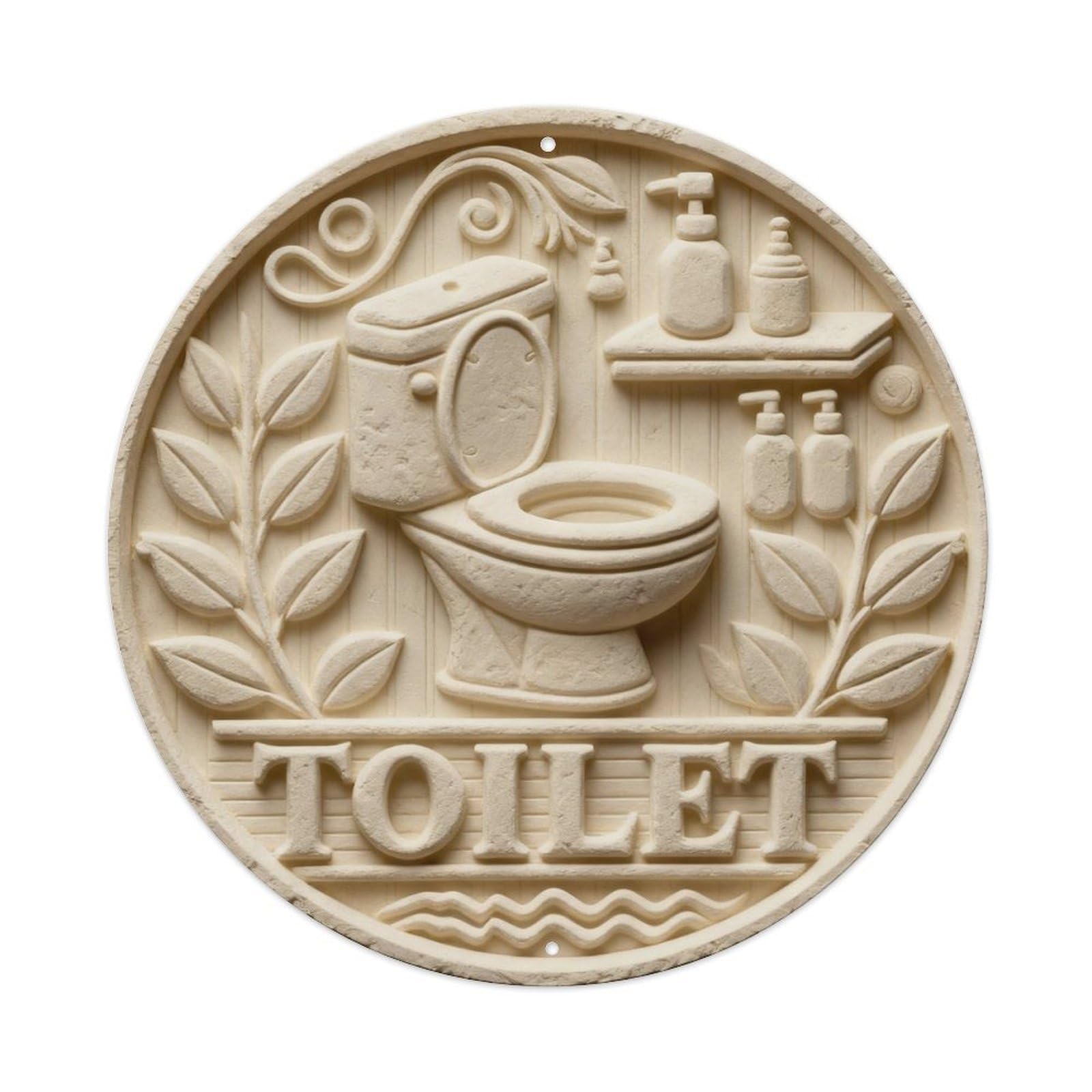 Zlatcbu Vintage Toilet Wooden Carved Sign Pattern Metal Tin Sign Retro Wall Art Poster, Decor For Home Living Room Bar Cafe Garage, 8X8 Inch