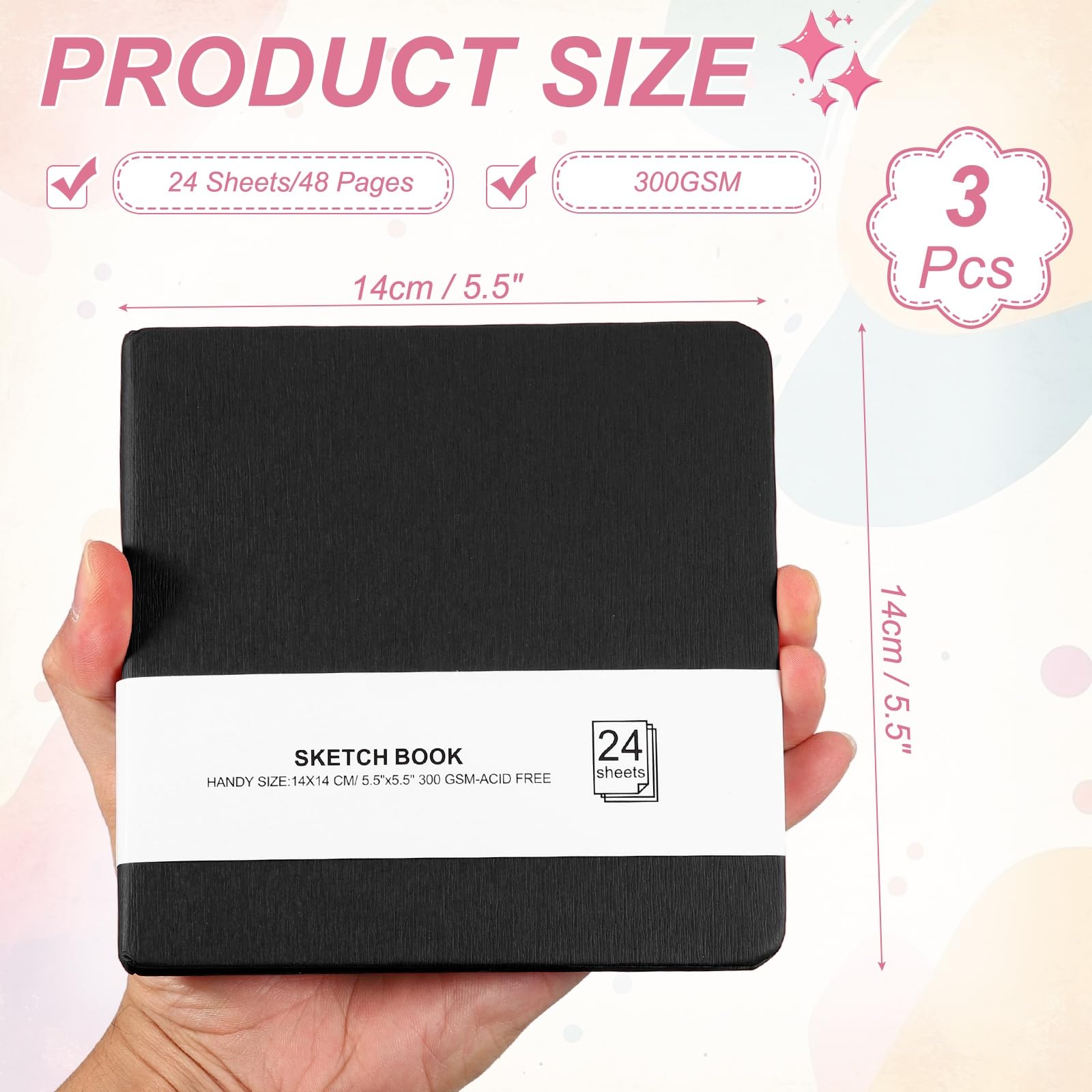 PATIKIL Pack 3 5.5x5.5" Petit Carnet Croquis Mini Carnets Papier Aquarelle