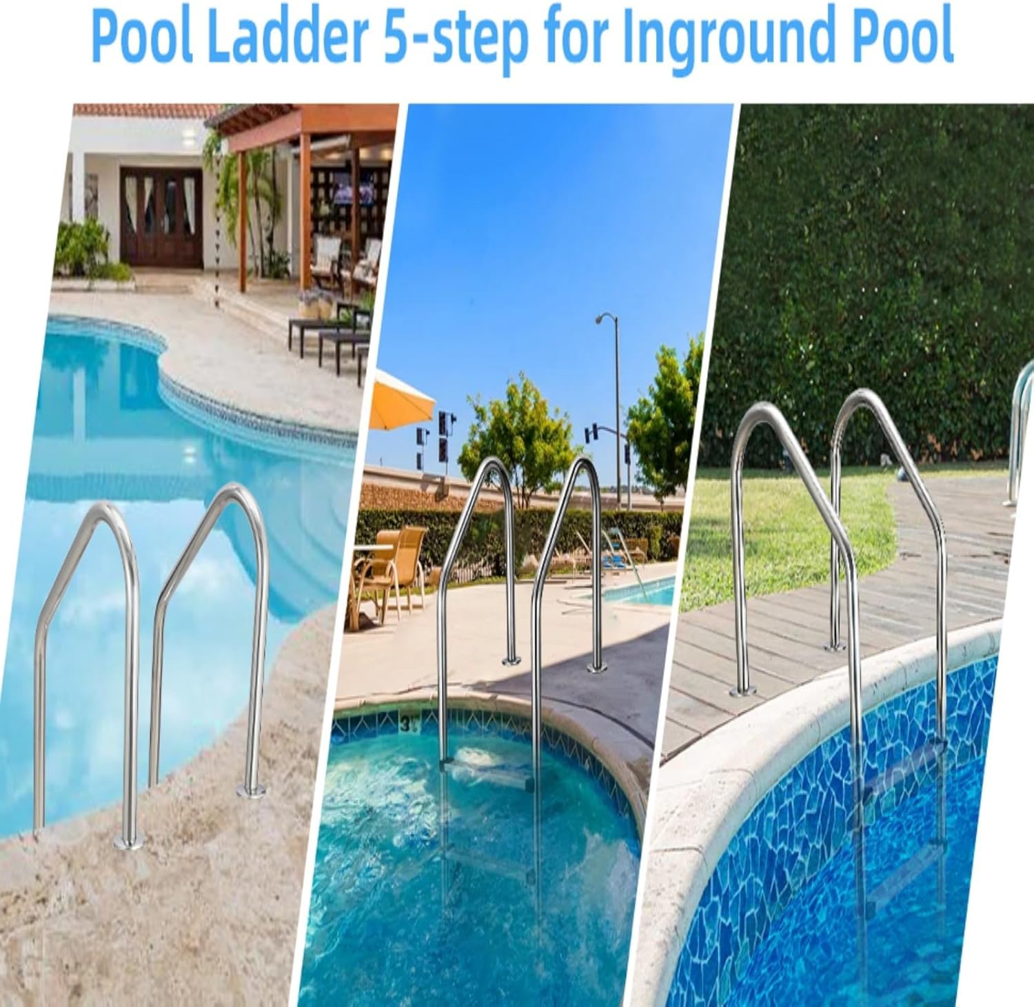 5-Step Stainless Steel In-Ground Pool Ladder with Handrails, Rust-Resistant Heavy Duty, Non-Slip Steps, 385 Lbs Load Capacity, Easy Assembly for Outdoor & Indoor Use