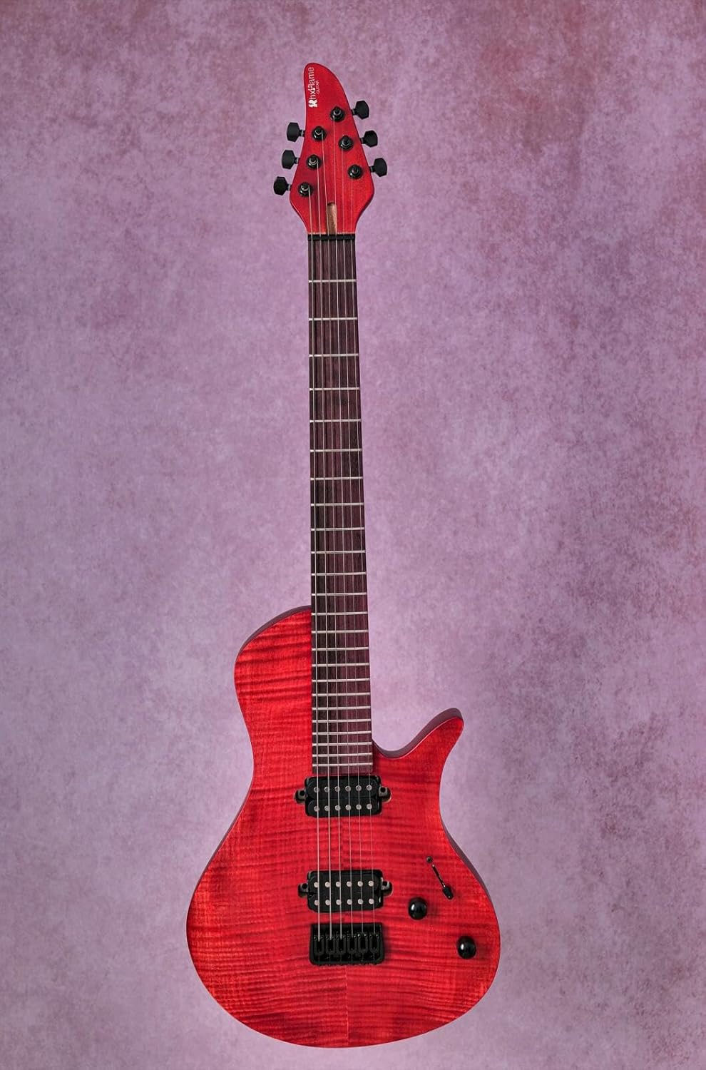Adamov Modern Style Red Maple Top Electric Guitar Bishop Style Bridge, Carved Axcess Neck Joint, belly cut contour, Locking Tuners,Black Hardware, 24 Frets (Red)