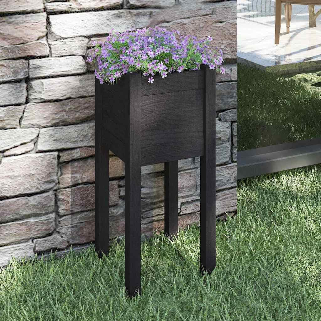 Pflanzkübel Schwarz 31x31x70 cm aus massivem Kiefernholz wetterfest für Garten Balkon Terrasse Indoor Outdoor robust mit Drainage und Halterung