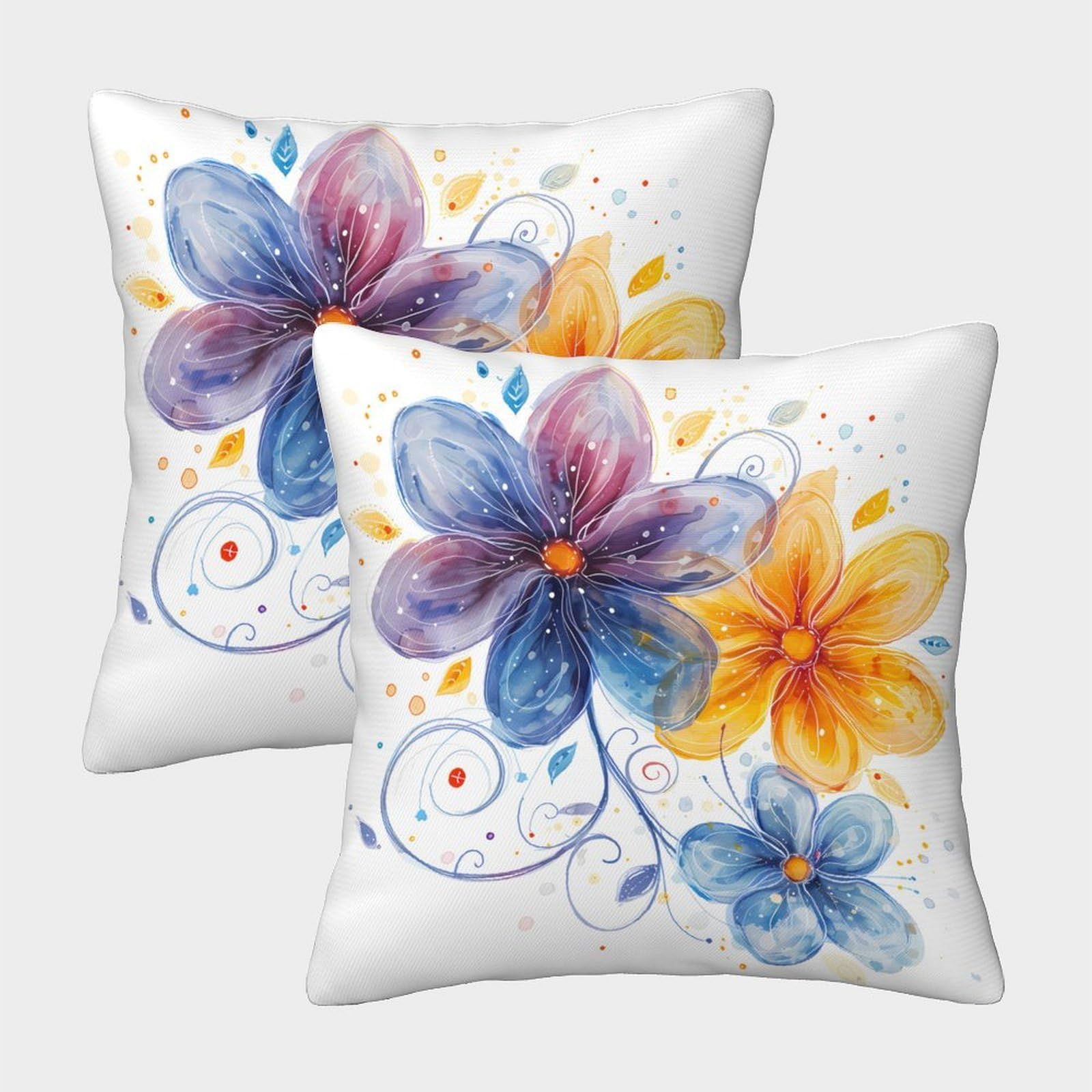 QFVANSIYO Watercolor Floral 3D Printed Pillowcase Microfiber Bedroom Decor Flower Pattern Pillow Cover Soft for Adults Teens 50x50cm