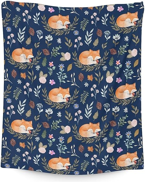 Mercuryelf Fox Throw Blanket - Soft, Fuzzy & Warm - 50x60 Inches Flannel Blankets for Living Room, Sofa - Dark Blue Cute Throws Gift for Teen