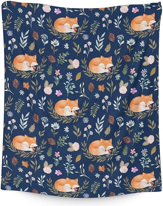 Mercuryelf Fox Throw Blanket - Soft, Fuzzy & Warm - 50x60 Inches Flannel Blankets for Living Room, Sofa - Dark Blue Cute Throws Gift for Teen