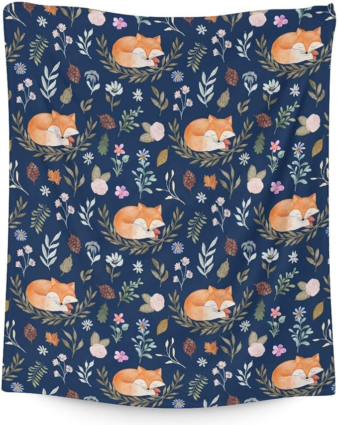 Mercuryelf Fox Throw Blanket - Soft, Fuzzy & Warm - 50x60 Inches Flannel Blankets for Living Room, Sofa - Dark Blue Cute Throws Gift for Teen