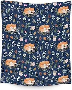 Mercuryelf Fox Throw Blanket - Soft, Fuzzy & Warm - 50x60 Inches Flannel Blankets for Living Room, Sofa - Dark Blue Cute Throws Gift for Teen