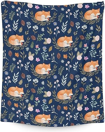 Mercuryelf Fox Throw Blanket - Soft, Fuzzy & Warm - 50x60 Inches Flannel Blankets for Living Room, Sofa - Dark Blue Cute Throws Gift for Teen