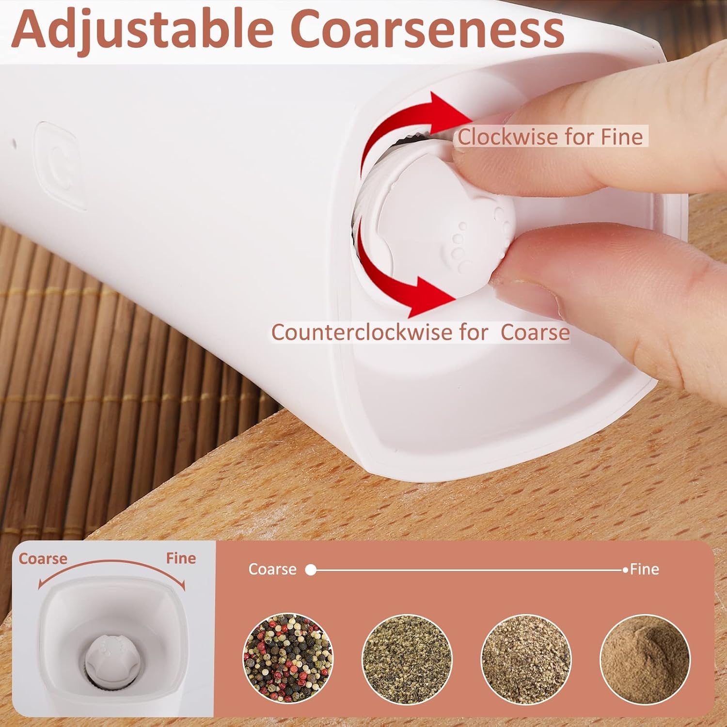 Electric Pepper Grinder Spice Mill Automatic Salt and Pepper Shaker Coffee Grinder with LED Light Set Adjustable Ceramic