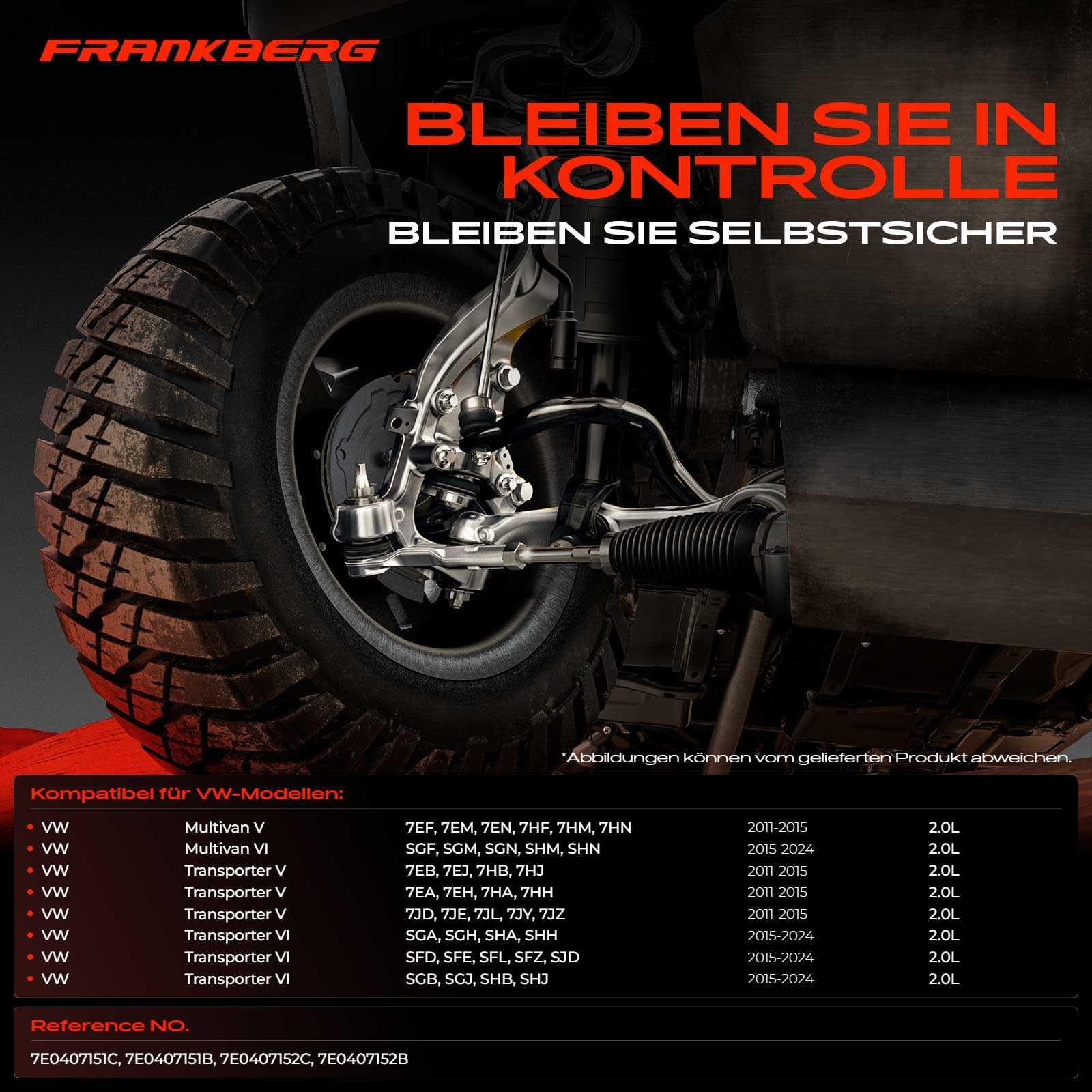 Frankberg Wahacz wahacza osi wahacza kompatybilny z Volkswagen Transporter 2003-2019 Multivan wahacz przedni dolny 2 szt. zamiennik # 7E0407151C